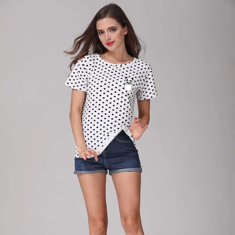 

Kpop Summer Kawaii Cute Cartoon Panda T Shirt Tops Women Short Sleeve O-neck T-Shirts Fashion Harajuku Dots T-shirt Dropshipping
