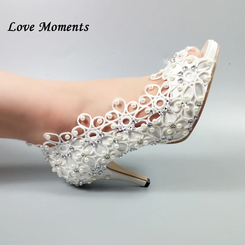 2018 Dedo 10cm Novia 8cm Nuevos 5cm Pie Bombas Del Encaje De Blanco Shoe Llegan Pescado Boda Moda Mujer Vestido Toe Peep Heel Heel Flor Zapatos Parte qSBWOqnac5