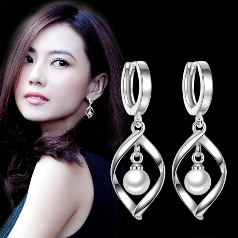 

KOFSAC New Fashion Rotating Love Pearl Eardrop 925 Sterling Silver Earrings for Women Girl Wedding Party Jewelry Gifts brincos