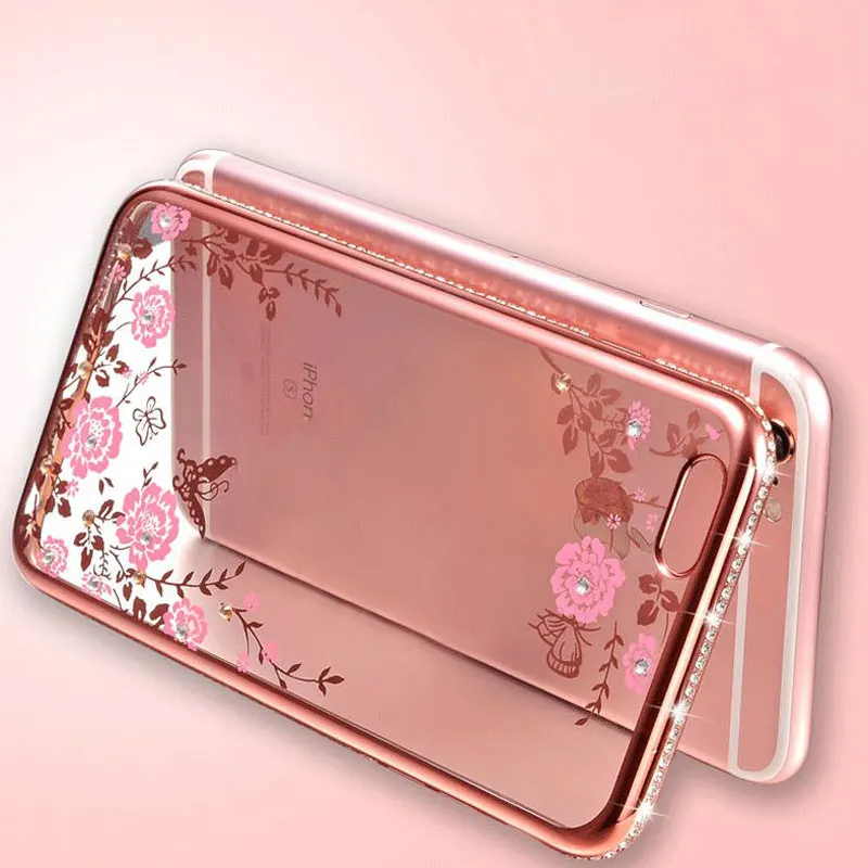 Luxury Electroplating Secret Garden Flowers Rhinestone Cell Phone Case 