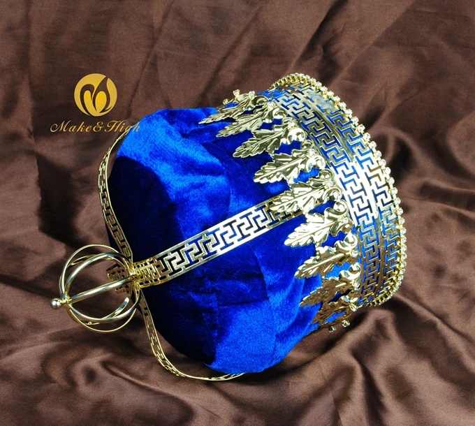 Для мужчин " Золотая диадема большая диадема император король Королевский синий бархат Корона австрийские стразы парад торжественные вечерние костюмы