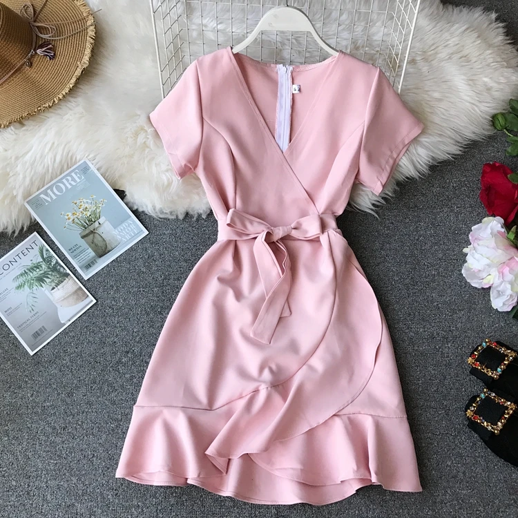 Женское винтажное короткое платье ALPHALMODA асимметричное гофрированное с поясом V