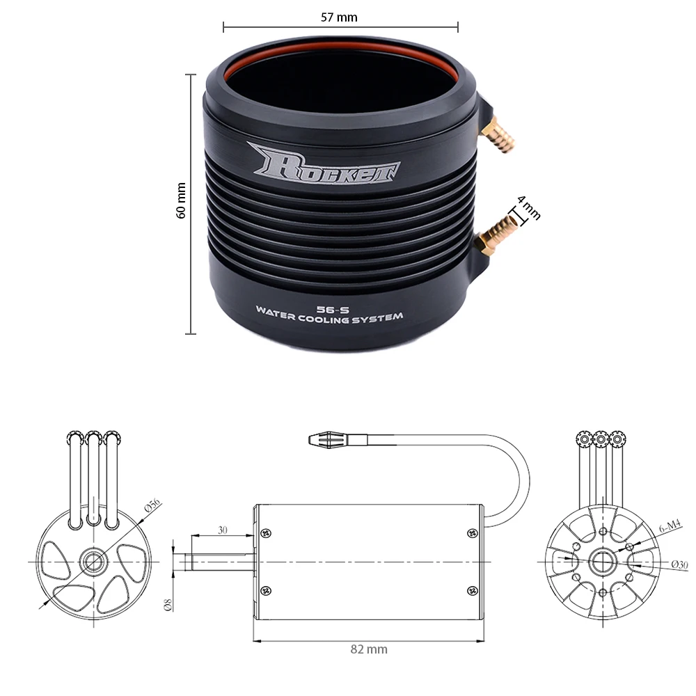 Rocket 5682 910KV 4200W RC бесщеточный двигатель w/56-S водяное охлаждение куртка набор для доски для серфинга 1,5 m(или выше) RC лодка