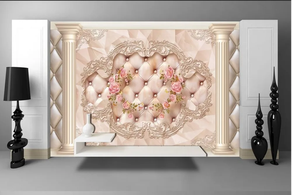 Пользовательские 3d обои роспись Фотографии римская колонна мраморная Роза
