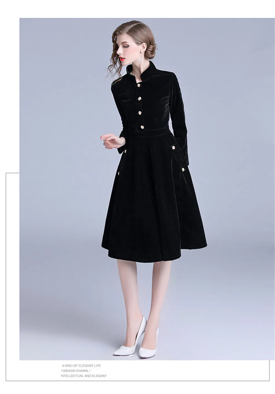 Женское черное платье трапециевидной формы сексуальное бархатное женское платье Дамское осеннее женское осеннее черное винтажное Элегантное зимнее пальто 2XL