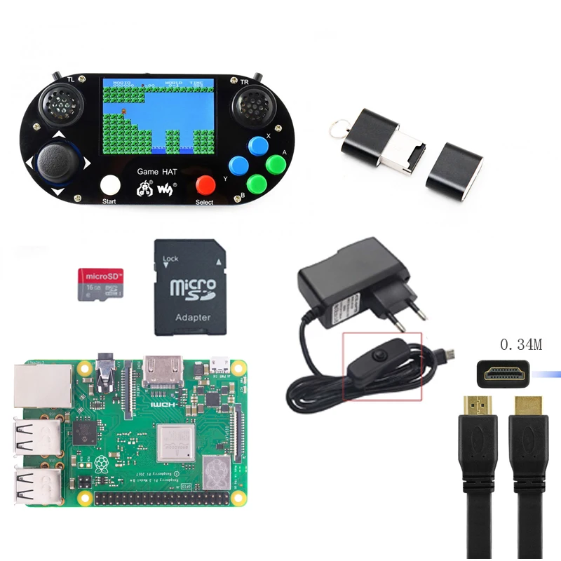 Raspberry Pi 3B + игровая шапка LCD 3 5 дюйма HDMI геймпад на борту pi (плюс) 16 Гб sd карта В 2.5A