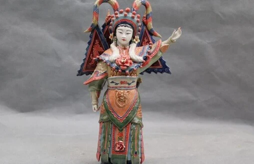 

Collectible bronze lion statue S0067 China Pottery WuCai porcelain Famous Beijing opera Drama Mu Guiying Art Statue (B0413)