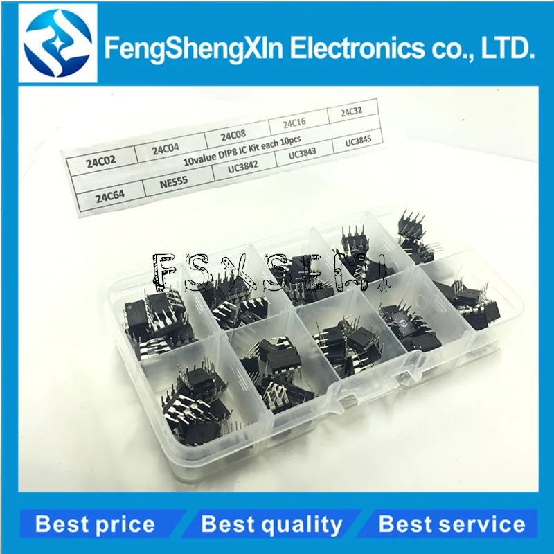 

100pcs/lot New 24C02 24C04 24C08 24C16 24C32 24C64 NE555 UC3842 UC3843 UC3845 EEPROM KIT 10value Each 10pcs