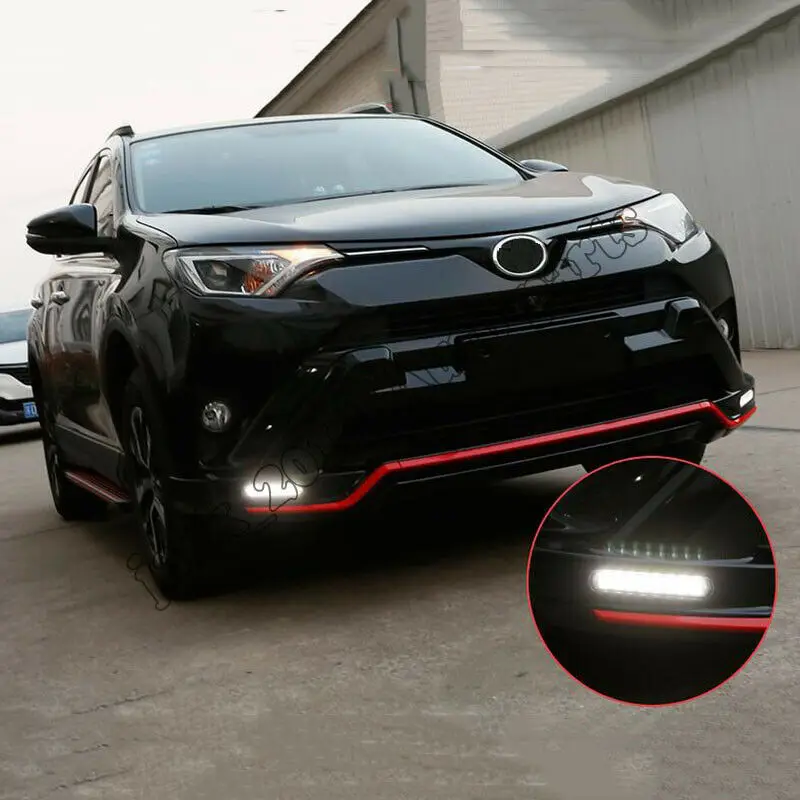 Подходит для Toyota RAV4 Красный передний бампер с светодиодный и задняя панель бампера