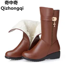Winter snow font b boots b font thick genuine leather mom slope with large 35 43