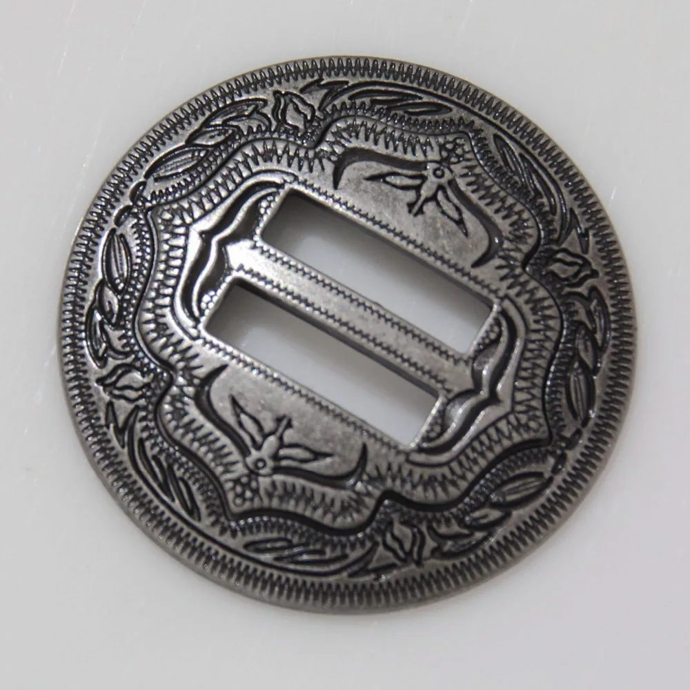 

(KBS01) 10pc 1-1/4" (32 mm) Slotted Concho 2-Tone Leathercraft Saddle Tack Belt Antique-Sil
