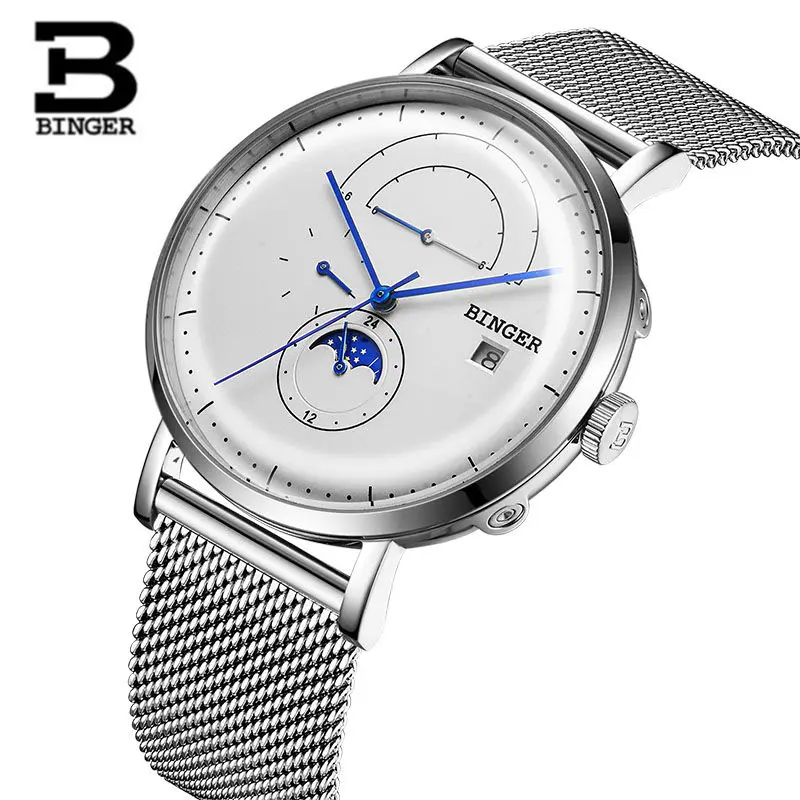 

Switzerland Automatic Watch Men BINGER moon phase Mechanical Men Watches Full Steel Relogio Masculino Waterproof reloj montre
