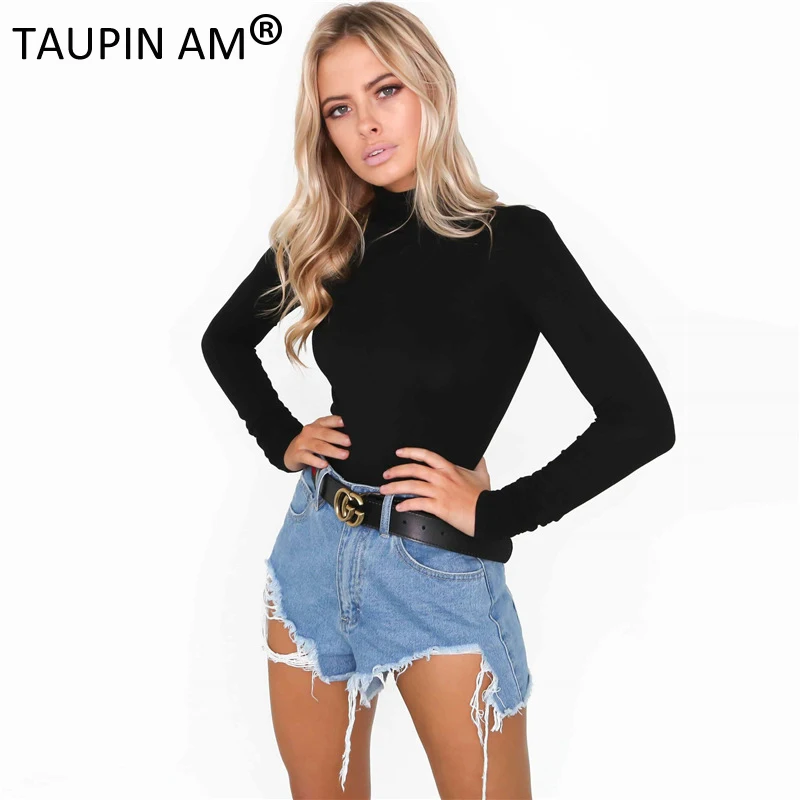Download TAUPIN AM Sexy Bodysuit Women Autumn Body Suit Mock Neck ...