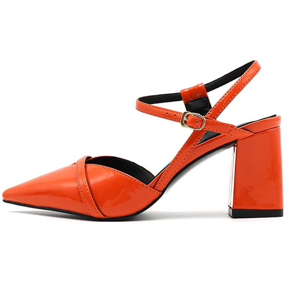 Женские туфли-лодочки; женские туфли на высоком каблуке; Брендовая женская обувь на толстом каблуке с пряжкой; женская повседневная обувь на каблуке; сезон весна-осень; размера плюс - Цвет: Orange shoes