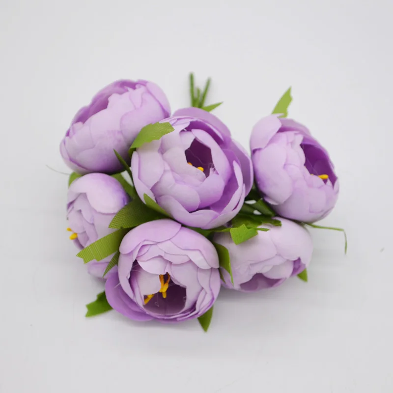 6 шт., 5 см, бутон чайной розы, искусственные шелковые цветы для свадьбы, украшения дома, скрапбукинг, товары для рукоделия - Цвет: purple