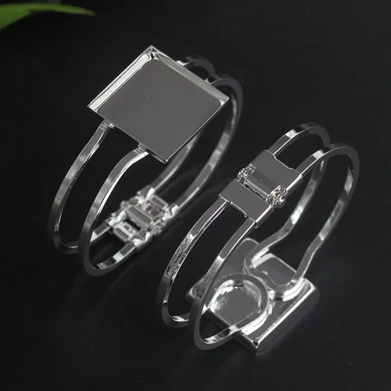 Copper Material Silver Color 25mm Square Cabochon Bangle Base Bracelet Blank Findings Tray Bezel Setting 5 PCS cy1307 | Украшения и