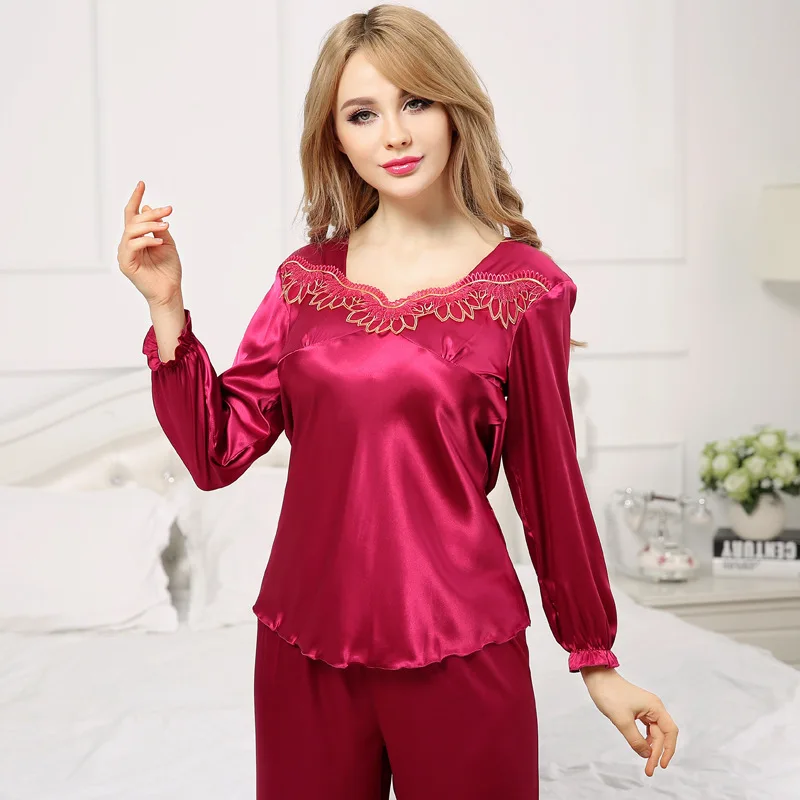 New Spring Summer Womens Pajamas Imitation Silk Sleepwear Home Clothes