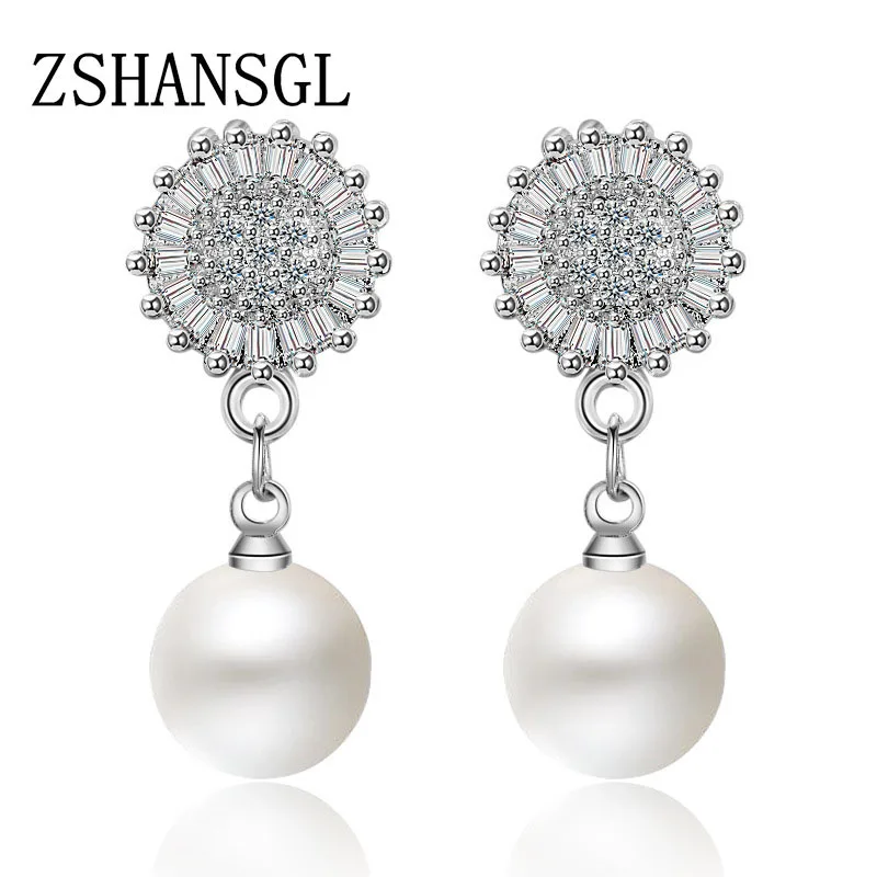 Новые серьги со снежинкой из стерлингового серебра 925 пробы ювелирные изделия милые CZ натуральные пресноводные жемчужные серьги-гвоздики для женщин подарок Brincos