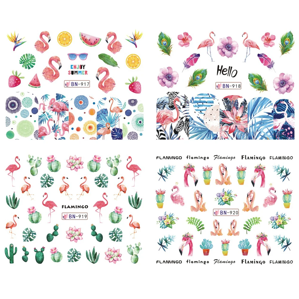 Полный красота 12 виды наклеек на ногти Фламинго животных набор DIY передачи воды наклейки для ногтей фольги маникюр декор советы CHBN913-924