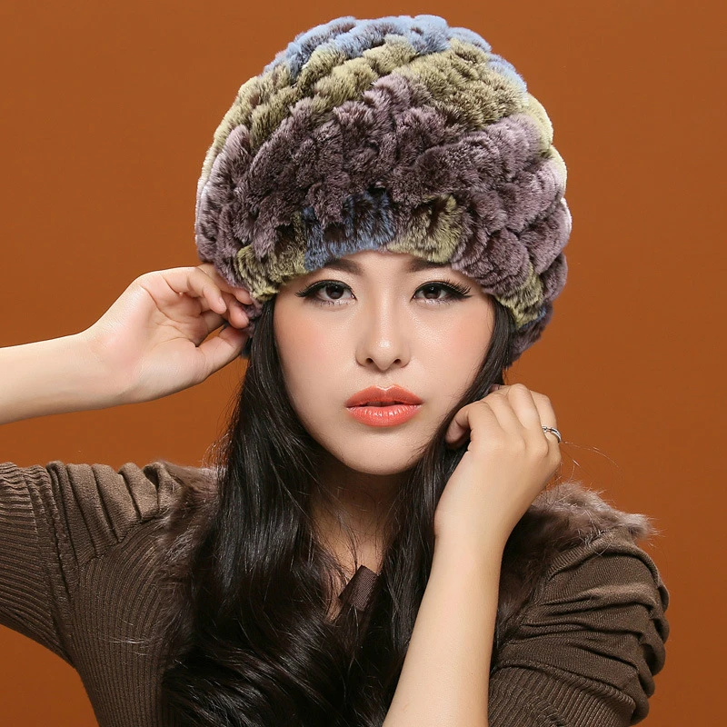 ФОТО Women winter tide warm hat Wool fur Rex rabbit hair hat Double - layer protective ear cap