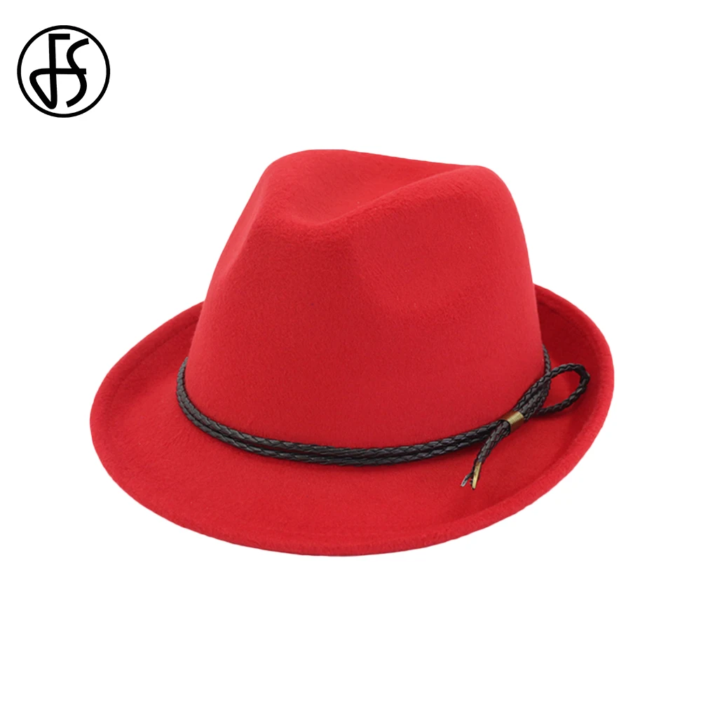 Buy FS Winter Red Cotton Wide Brim Fedora Top Hat For