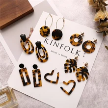 Винтажные акриловые леопардовые висячие серьги ZA для женщин, разноцветные большие геометрические длинные висячие серьги, богемные ювелирные изделия