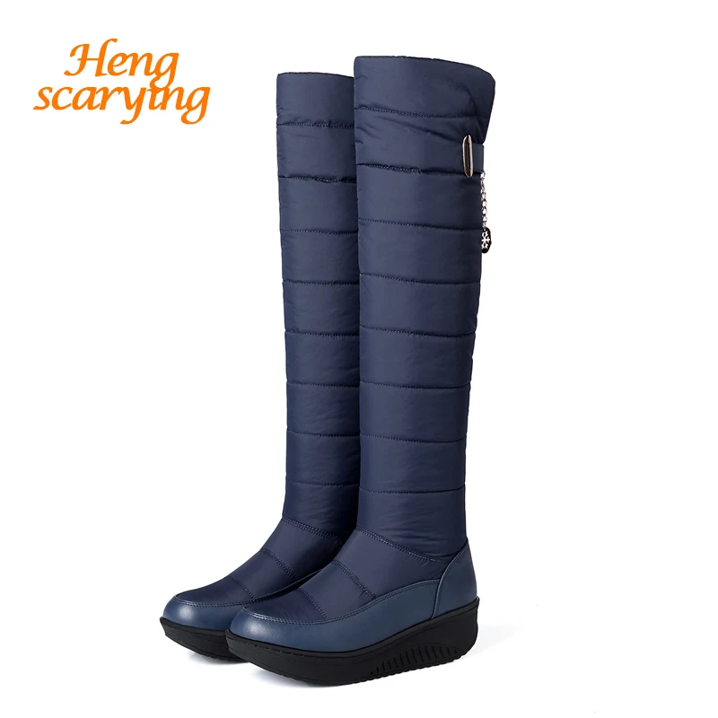 

2018 Plus Size 44 Women Over The Knee Winter Warm Down Plush Snow Boots Female Long Tall Tight Boots Lady Platform Rubber Shoes