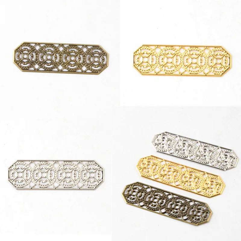 

30pcs Filigree Wraps Flower Connectors Metal Crafts 46x15mm for Jewelry Making DIY Accessories Charm Pendant
