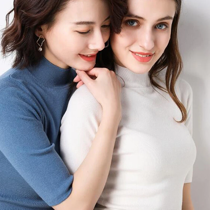 

Women Sweaters summer pullovers spring basic match tops short sleeve female turtleneck sweater sr508