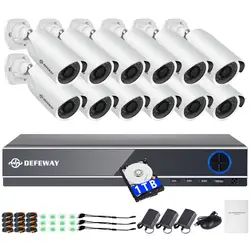 DEFEWAY 16CH CCTV системы 12 шт. 2000TVL Открытый Всепогодный Безопасности камера P 1080 P DVR День/Ночь комплект видео 1 ТБ HDD