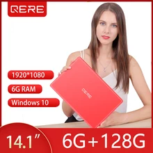 QERE 14,1 дюймовый ноутбук с 6G ram 128G SSD Игровые ноутбуки ультрабук intel j3455 четырехъядерный ноутбук Win10