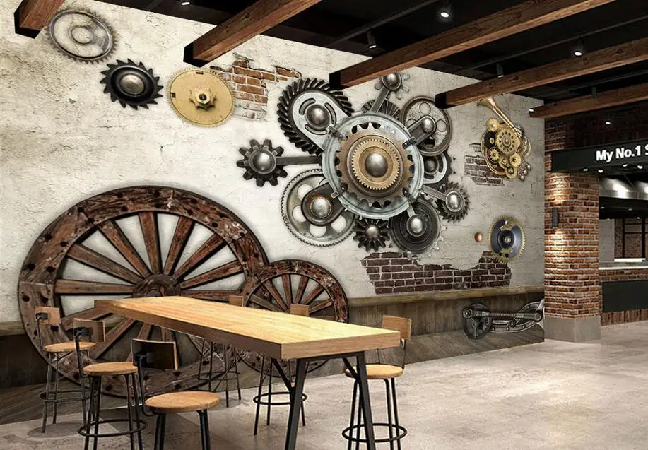 

beibehang Custom photo 5D/8D wallpaper mural wall stickers Europe and the United States retro mechanical gear bar KTV backdrop