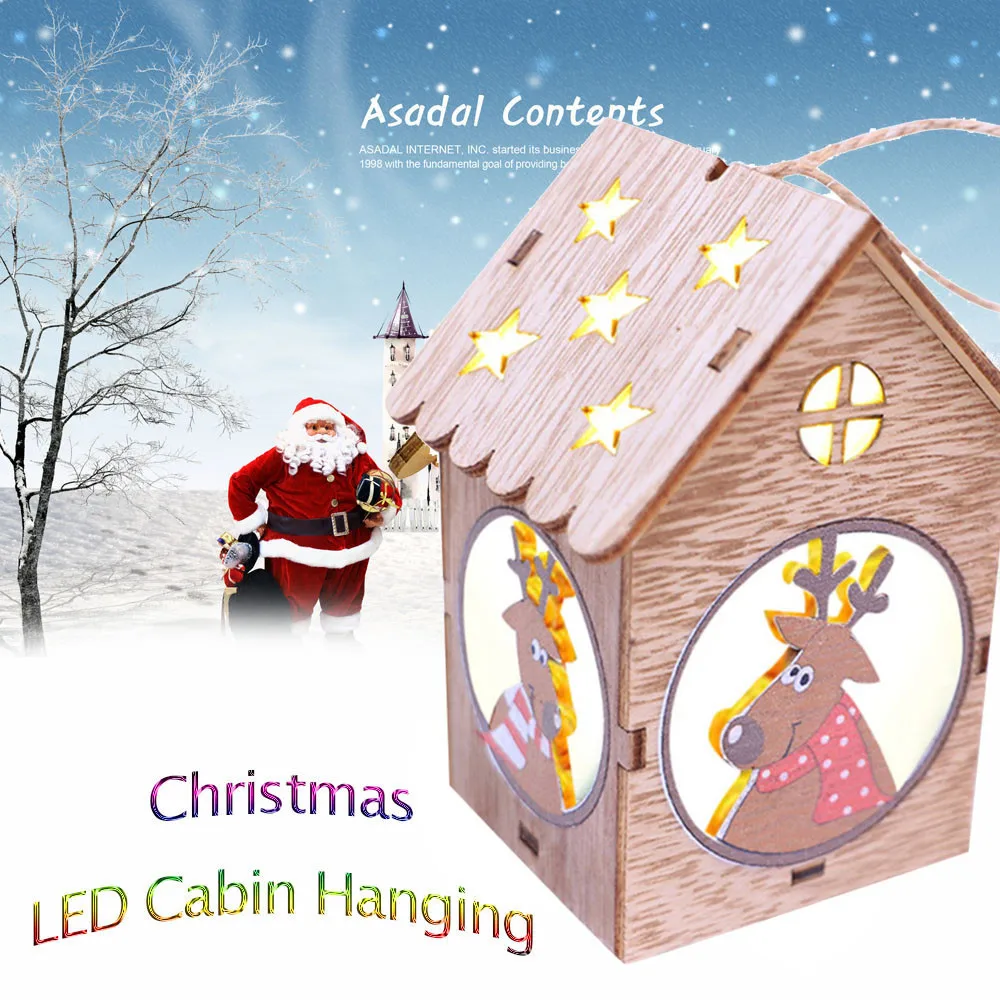 LED Light Wooden Dolls House Villa Christmas Ornaments Xmas Tree