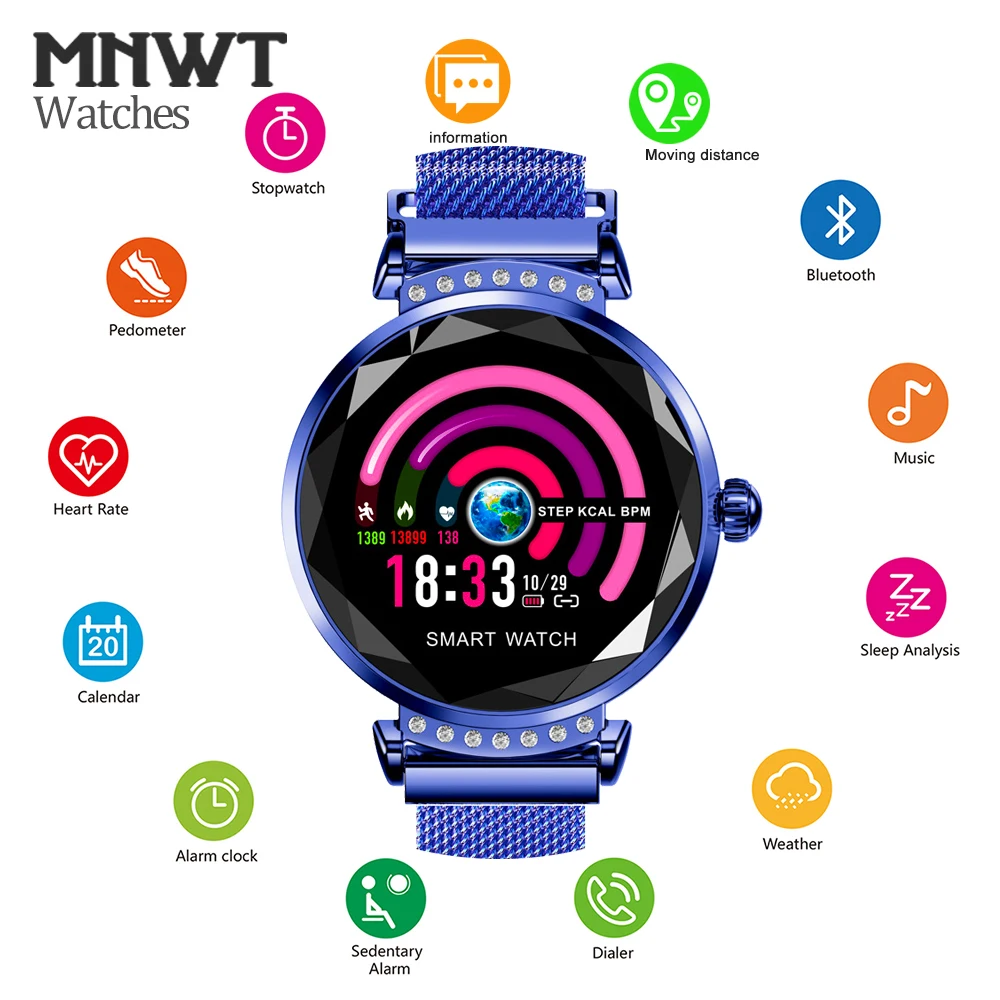 Женские Смарт часы MNWT H2 модные с 3D алмазным циферблатом Bluetooth смарт монитор сна