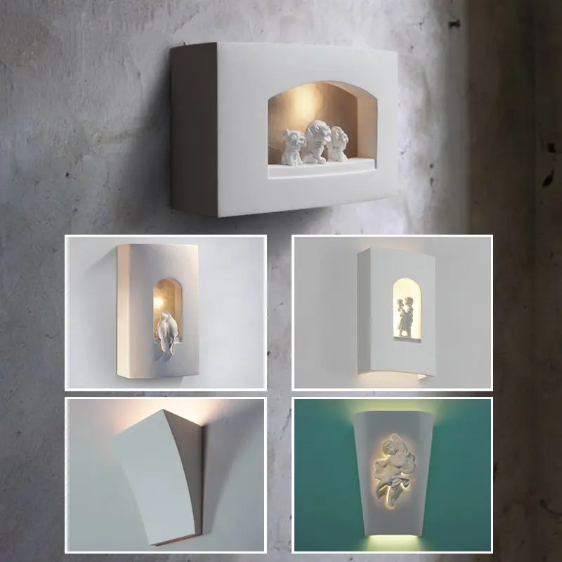 

Modern plaster wall lamp American country living room bedroom wall light simple and creative Plaster carving craft sconce lamp