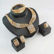 Для женщин свадебные Золото партии Цвет кристалл кулон прекрасно заявление Цепочки и ожерелья Серьги браслет Кольца Ювелирные наборы