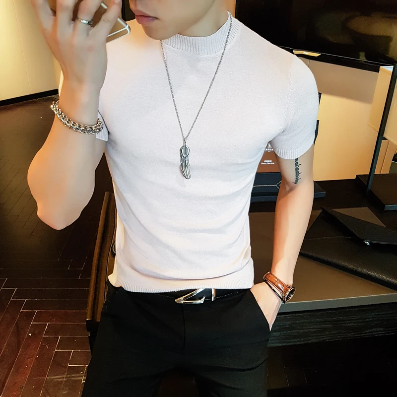 Spring Summer Hot Sale Men T Shirt 2018 New Solid Half High Collar Knitted T-Shirts Mens Short Sleeve Mens Tops&Tees 2XL-M Hot Spring Summer Hot Sale Men T Shirt 2018 New Solid Half High Collar Knitted T-Shirts Mens Short Sleeve Mens Tops&Tees 2XL-M Hot
