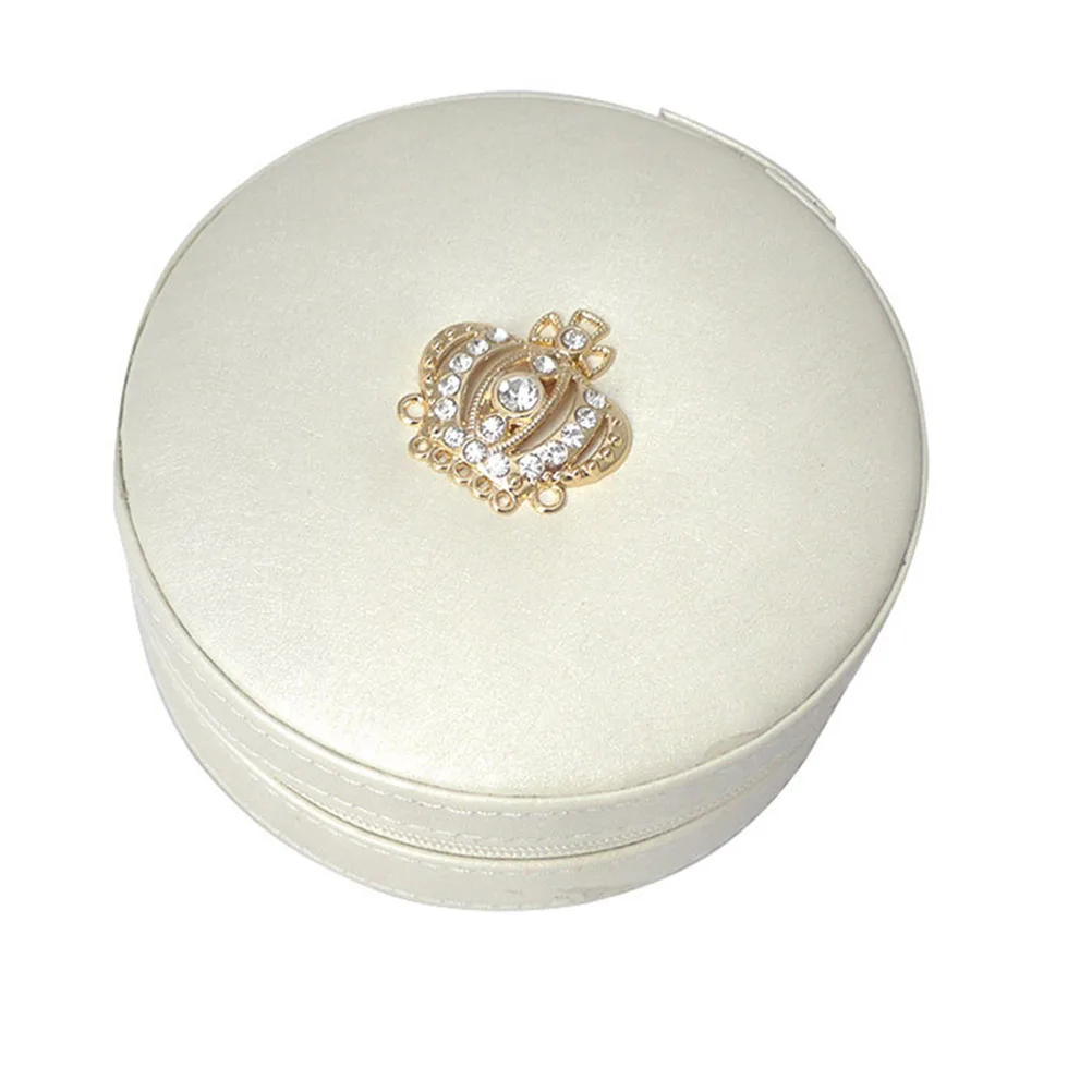 Portable Round Jewelry Box Organizer Crown Designed Display Storage
