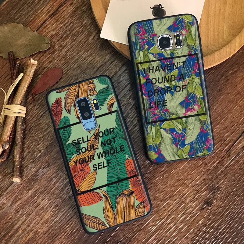 

Tropical flower leaves quotes coque Soft Silicone Phone Case Shell Cover For Samsung S7 Edge S8 S9 Plus Note 8 9