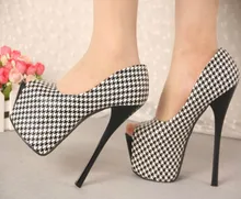 2014 houndstooth high-heeled open toe shoe brief shallow mouth platform female ultra high heels single shoes