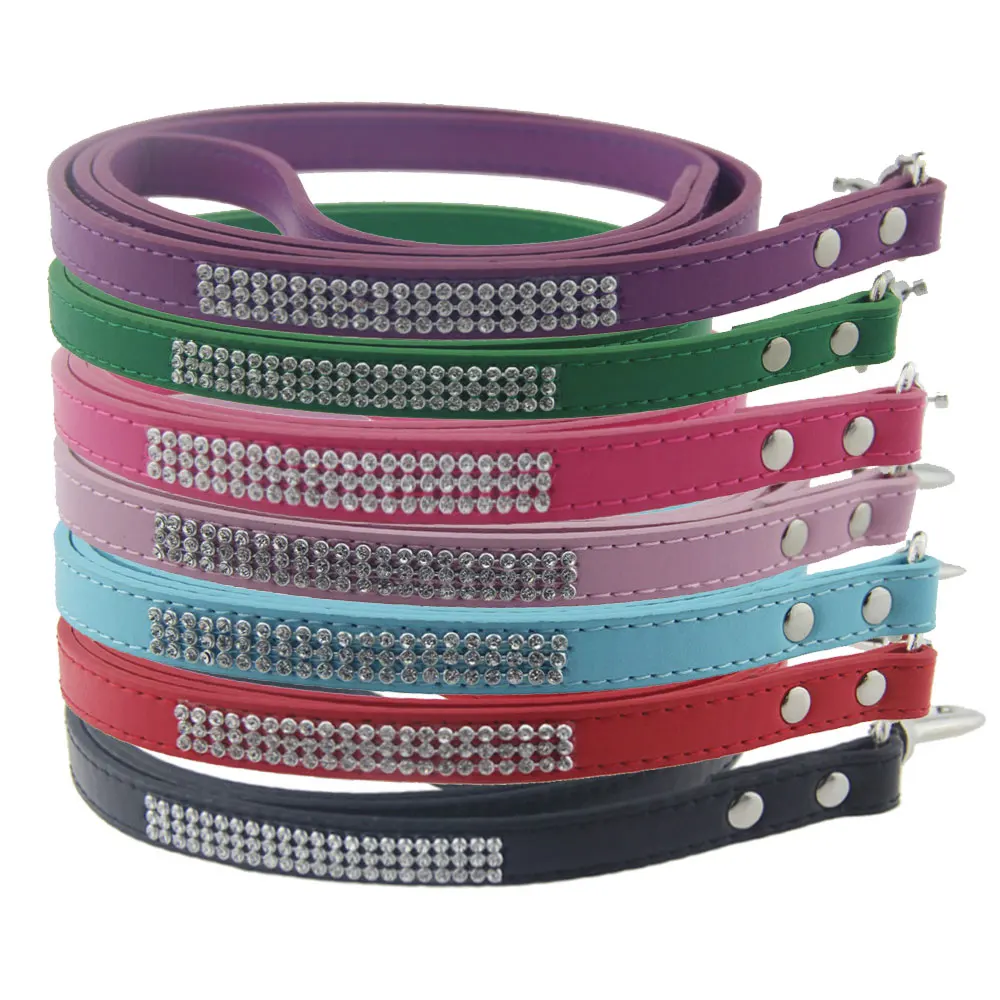 Sparkly Diamonds Leather Pet Dog Leash with Bling Crystal Rhinestone