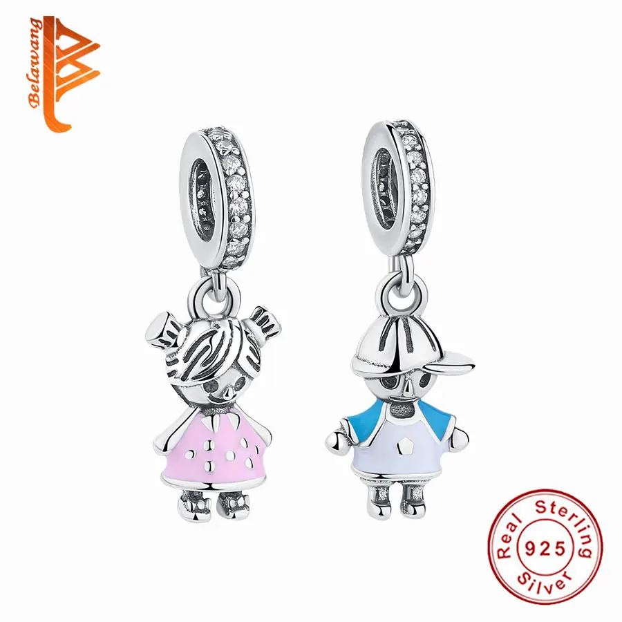 

BELAWANG 100% 925 Sterling Silver Couple Little Boy Charm fit Pandora Charm Bracelet Little Girl Silver Jewelry Making