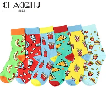 

CHAOZHU New unisex pizza cola fries popcorn hot dog burger food cartoon fashion creative happy socks men women hip hop skarpety