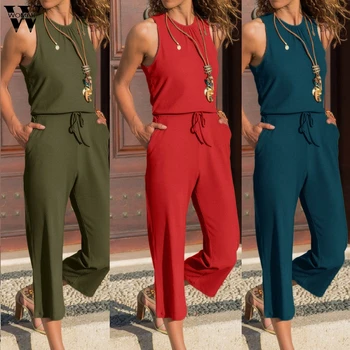 

Womail bodysuit Women Fashion Sleeveless Solid Sexy With Pocket Simple Beach Sundress long Jumpsuits Holiday Summer 2019 J710