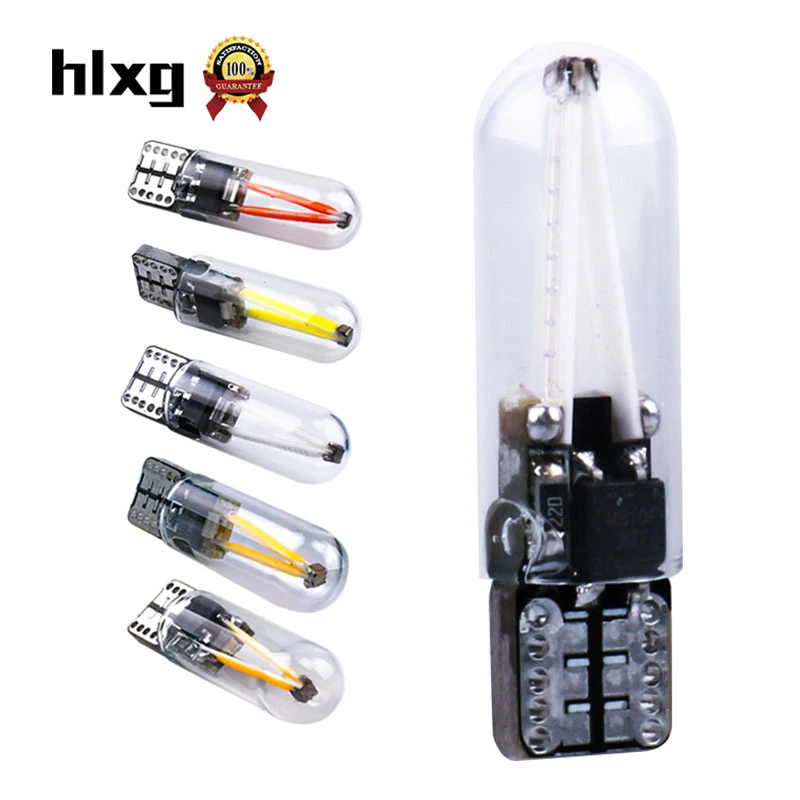 

hlxg 1PCS T10 Car Lights W5W 194 Glass Shell LED filament auto automobiles reading dome bulb lamp car styling 12v