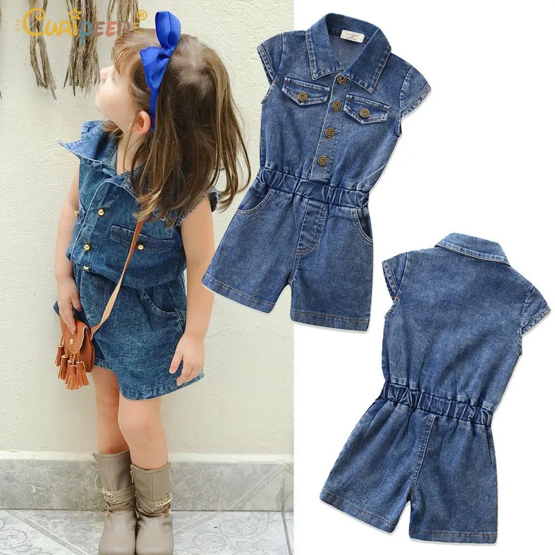 

2-7T Toddler Infant Kids Baby Girl Denim Jumpsuit Summer Style Sleeveless Rompers Girl Clothes Outfit Slim Blue Girls Jeans