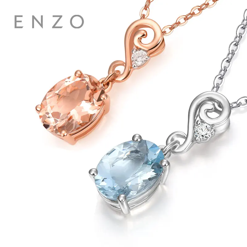 

ENZO Natural Gemstone Aquamarine/Morganite With Diamond Genuine 18K Rose/White Gold Pendants Necklaces