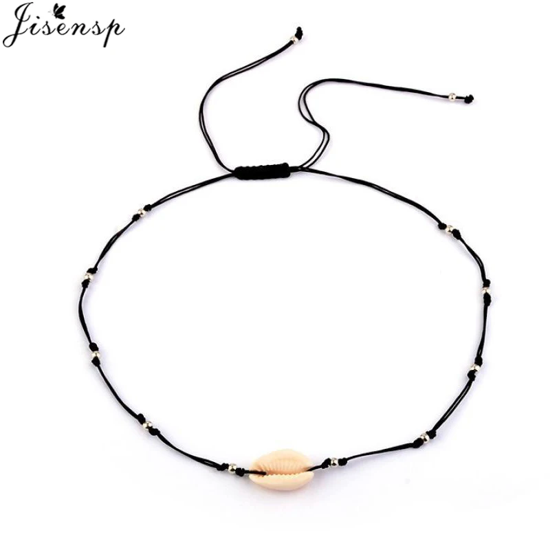 Jisensp New Fashion Black Rope Chain Natural Seashell Choker Necklace Collar Boho Shell Chokers Necklaces for Summer Beach Gift - Окраска металла: XL663S