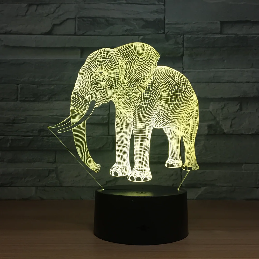 Слон 3d цветная светодиодная лампа Акриловая Luminaria De Mesa Usb Led Рождественские