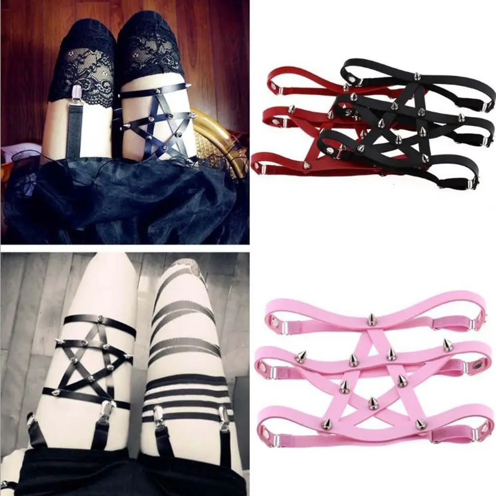 

1PC Sexy Women Harajuku Style PU Leather Garter Belt Punk Garters Rivet Leg Ring Star-shaped Garter Belt Suspenders